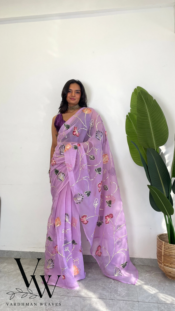 Lavender Celestial Beauty - Cloud Chiffon Saree with Gottapati Work and Silk Blouse