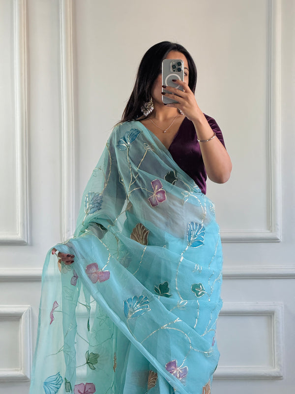 Aatiya Whispers of Elegance - Cloud Chiffon Saree with Hand Paint Print