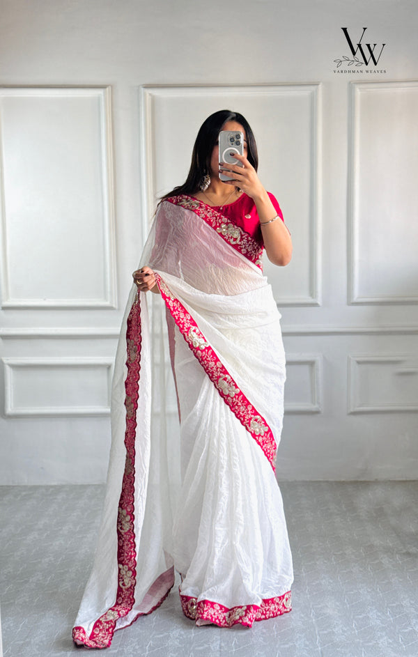 Aaza Crunchy Chic: Space Silk Saree with Embroidery Work Blouse