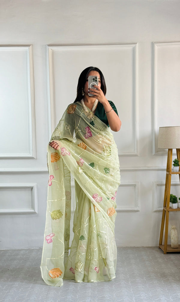 Aanisha - Chiffon Saree with Hand Paint Print and Gottapati Work